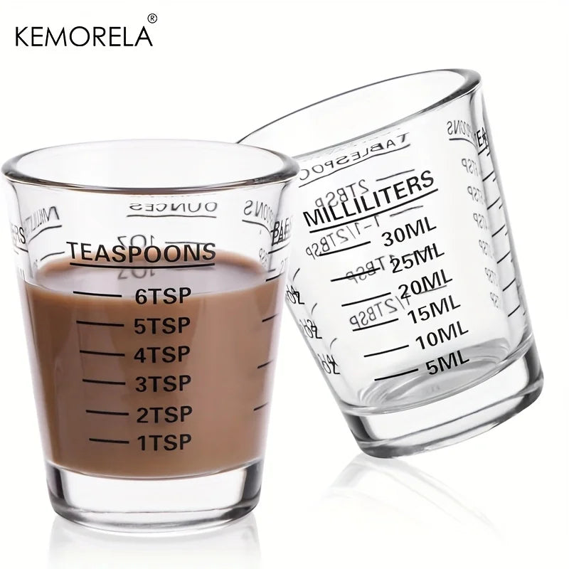 KEMORELA Espresso Shot Glasses 2pc – 30ml Heavy Glass Measure Espresso Measuring Cup Axl Black 30ml