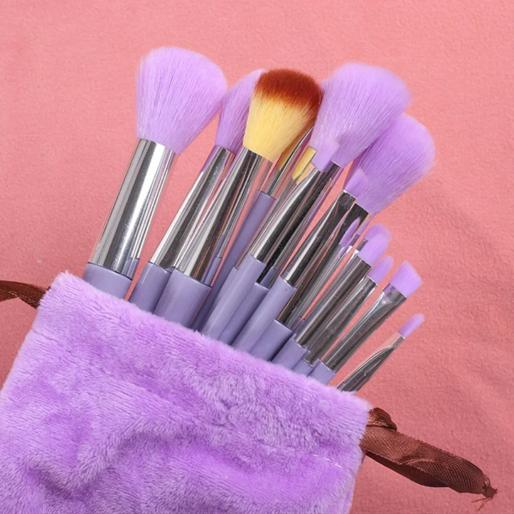 13-Piece Makeup Brush Set – Foundation, Blush & Eyeshadow Makeup Brush Set Axl C505-Purple bag