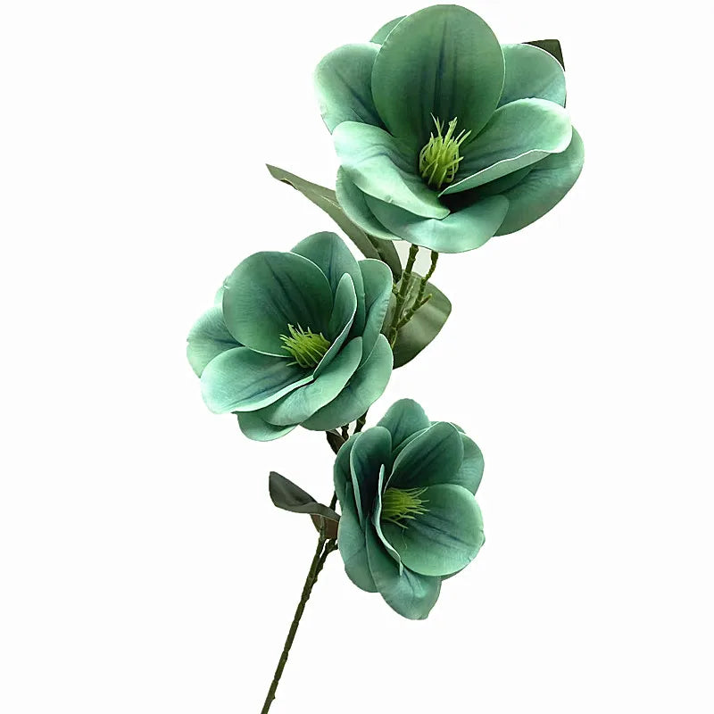 Large Latex Magnolia Artificial Branch – 3 Flower Heads, 78cm Artificial Flower Branch Axl teal