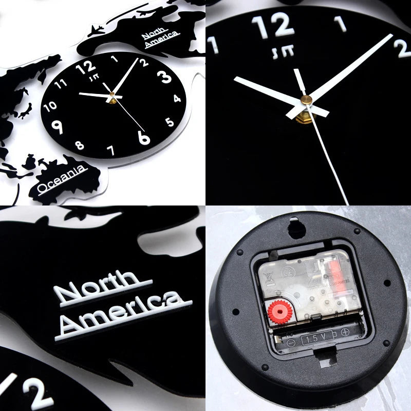 Large 3D World Map Wall Clock – Silent Modern Luxury Decor 3D Wall Clock Axl