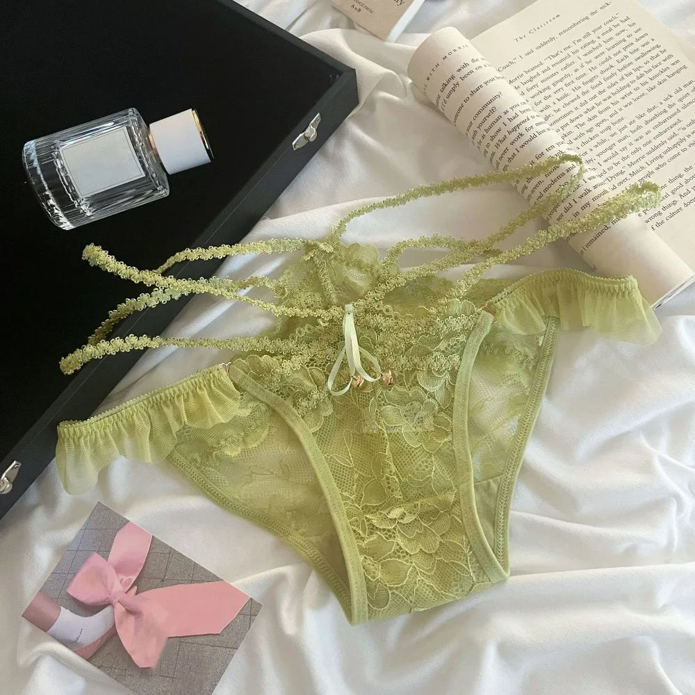 Women's Seamless Lace Bow Briefs – Ice Silk Cotton Crotch Panties Women's Briefs Axl Green One Size 1pc