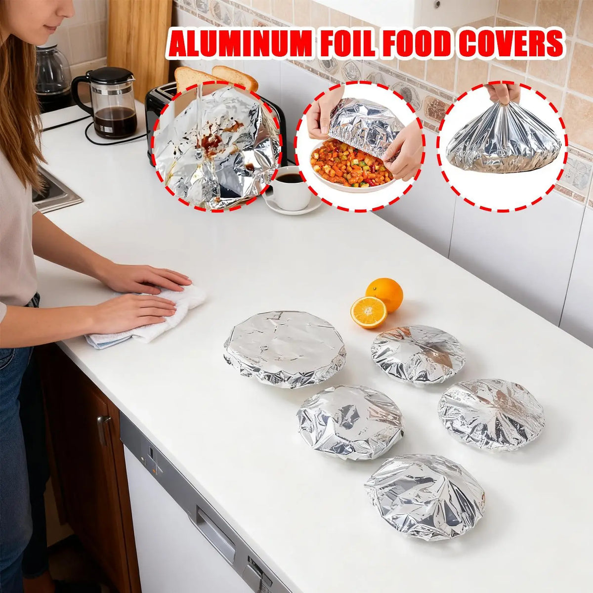 10-Pack Aluminum Foil Food Covers – Reusable Stretch Plate Lids Food Cover Set Axl