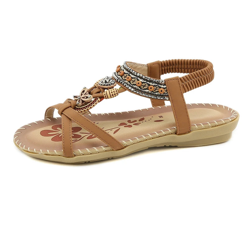 Women's Flower Rhinestone Flat Sandals | Open Toe Beach Shoes Flat Sandals Axl