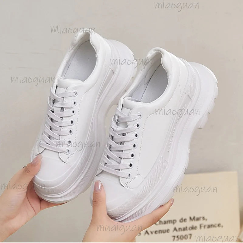Women's Thick Sole Dad Sneakers – Lace-Up Fashion Sport Shoes Women's Sneakers Axl WHITE 35