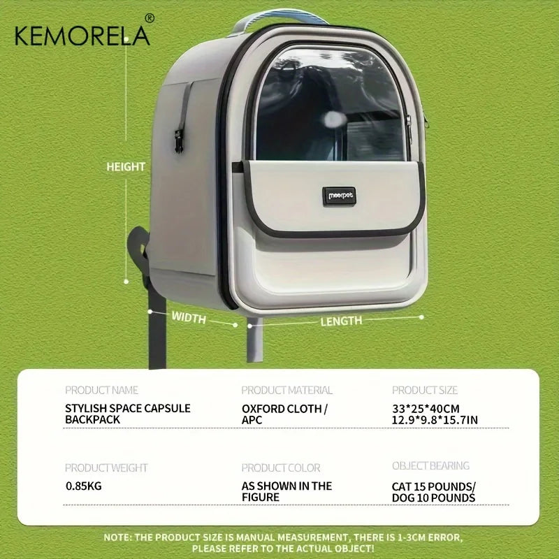 KEMORELA Large Transparent Capsule Pet Backpack – Cats & Dogs Pet Carrier Backpack Axl