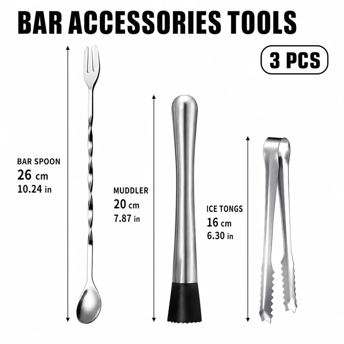 Stainless Steel Cocktail Muddler & Bar Tool Set | 3–9 Piece Bar Tool Set Axl 3 Pack-J001