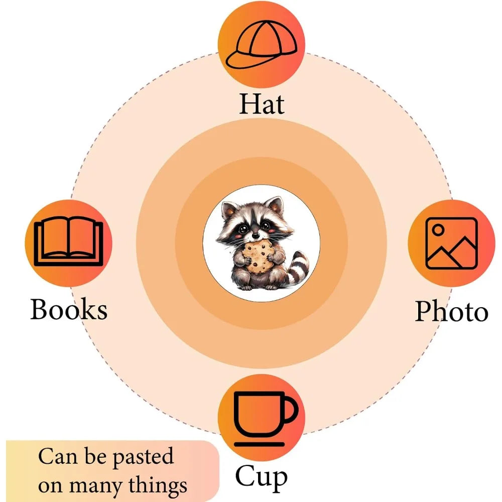 128 Pcs Raccoon Waterproof Cartoon Stickers – Round Dot Decals Cartoon Sticker Set Axl
