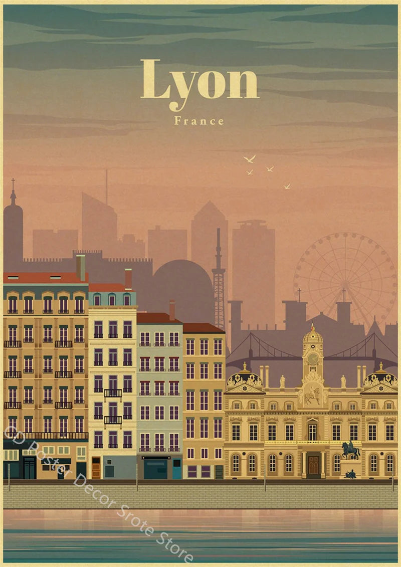 World Cities Retro Travel Poster – Rome Paris Sydney Dubai Art Travel Wall Poster Axl 37 A3 16.5x11.8inch