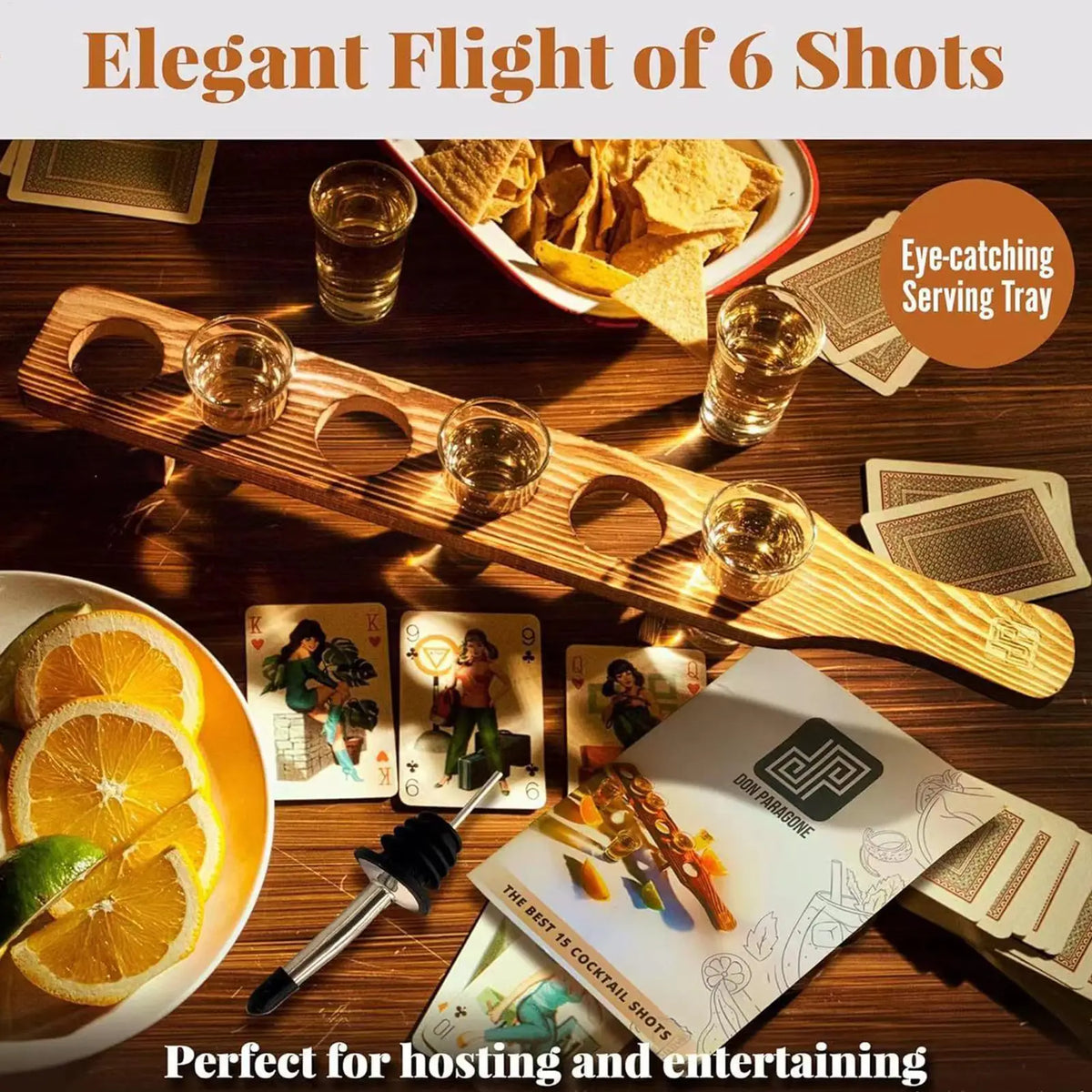 Wooden Shot Glass Serving Tray – 6-Hole Holder for Bar & Party Bar Serving Tray Axl