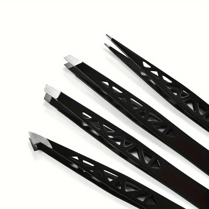 4-Piece Stainless Steel Precision Tweezer Set – Eyebrow & Facial Hair Precision Tweezer Set Axl