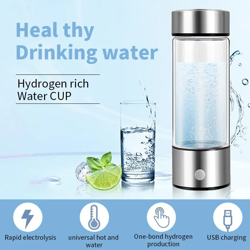 Hydrogen-Rich Water Generator Bottle 420ml | USB Rechargeable Hydrogen Water Bottle Axl