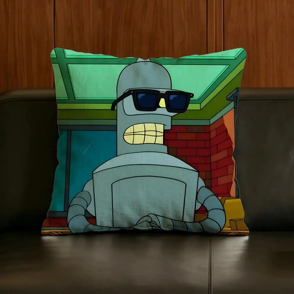 Futurama Bender Linen Cushion Cover | Sofa & Bedroom Decor Decorative Cushion Cover Axl White7 40X40cm