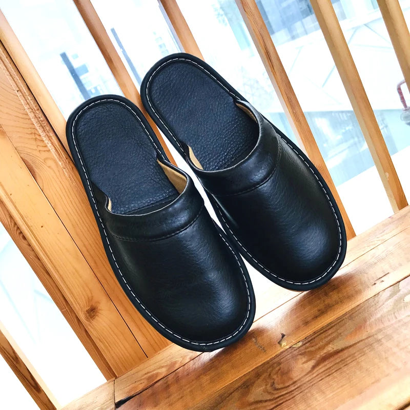 Lorilury Unisex PU Leather Indoor Slippers | Non-Slip Slides Indoor Leather Slippers Axl