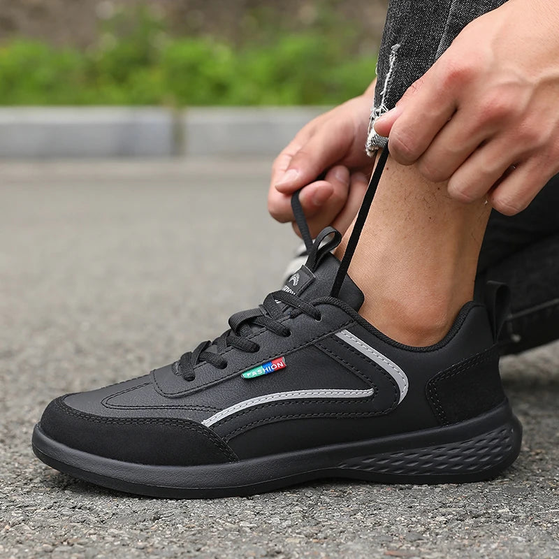 ZULIWAGN Men's PU Leather Breathable Casual Sneakers Men's Casual Sneakers Axl All Black 39