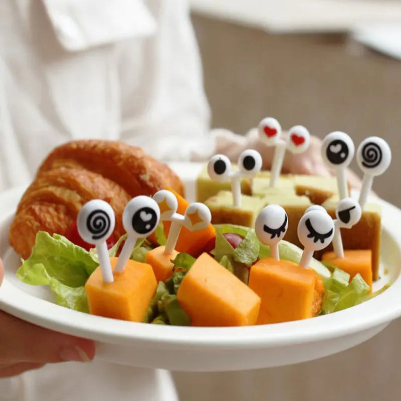 10-Pc Kawaii Cartoon Eyes Mini Food Picks – Bento Fruit Forks Bento Food Picks Axl