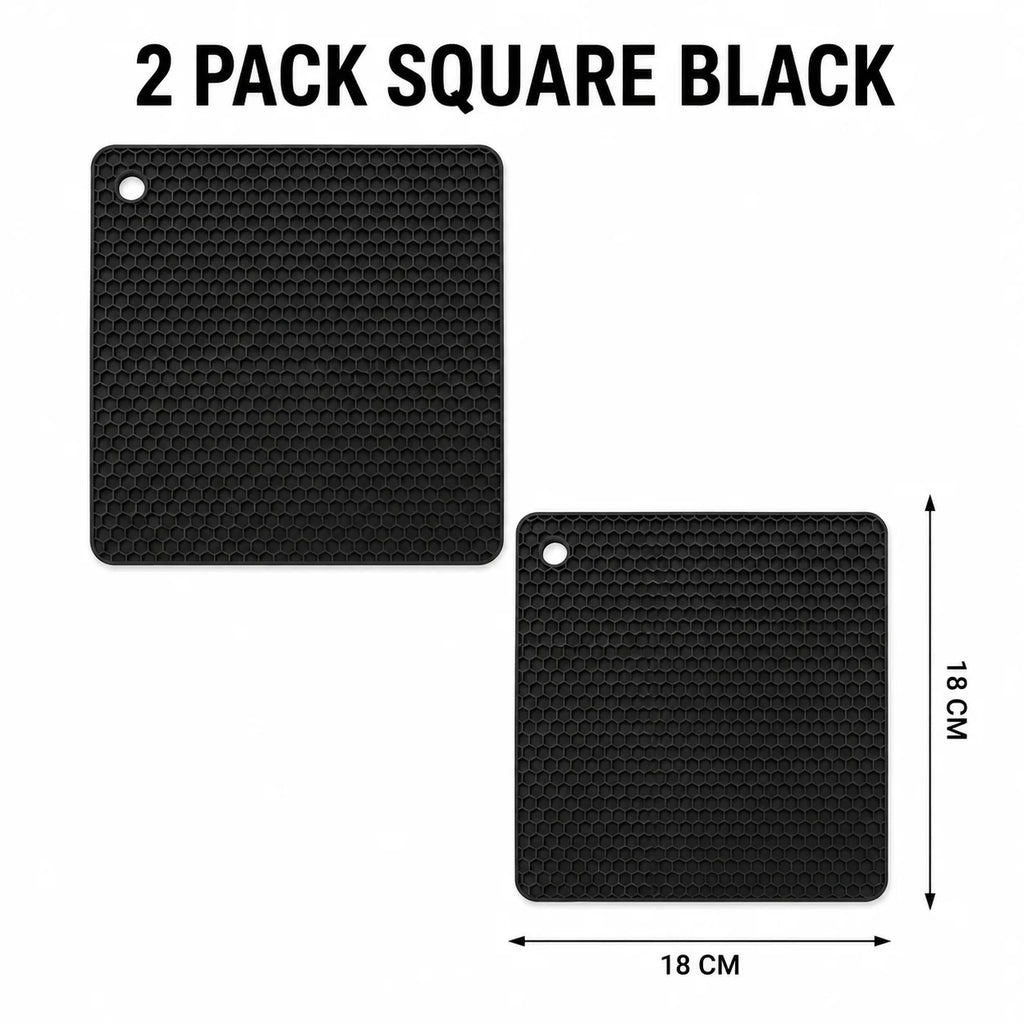 2-Pack Silicone Trivet Mats – Heat Resistant Non-Slip Pot Holders Silicone Trivet Mats Axl 2 PACK Square Black One Size-18cm
