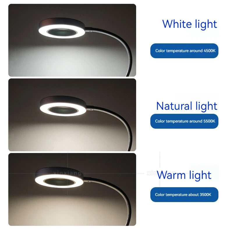 10X Folding Magnifying Glass Clip Desk Lamp with LED Light Magnifying Desk Lamp Axl