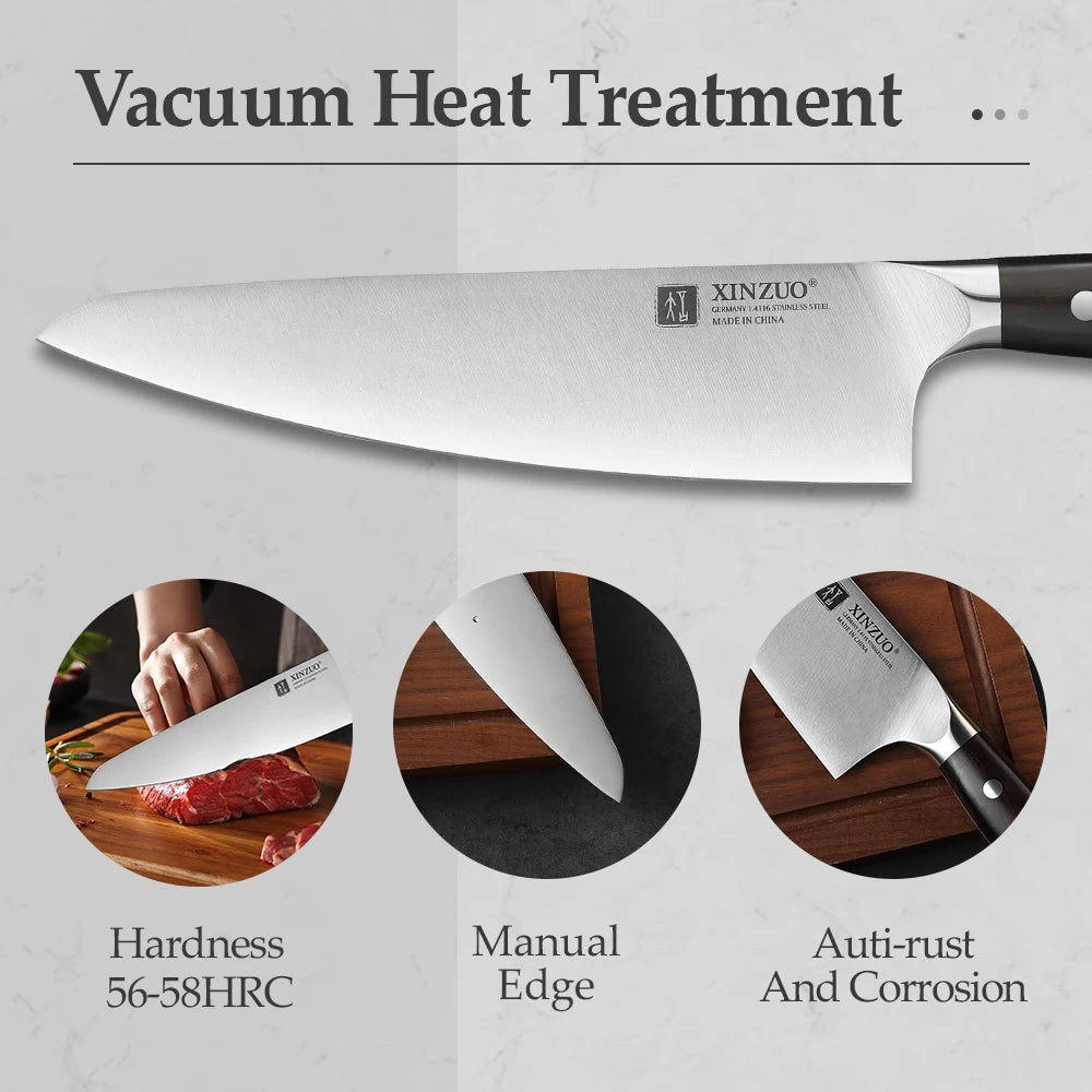 XINZUO 5-Piece Kitchen Knife Set | German 1.4116 Steel & Ebony Kitchen Knife Set Axl