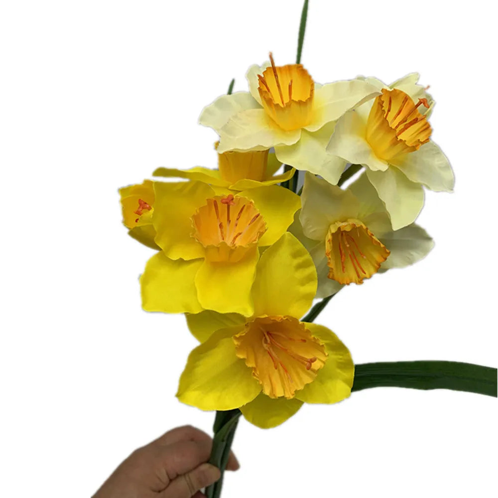 Artificial Yellow Daffodil Branch – 4-Head Silk Narcissus Stem Artificial Flower Stem Axl