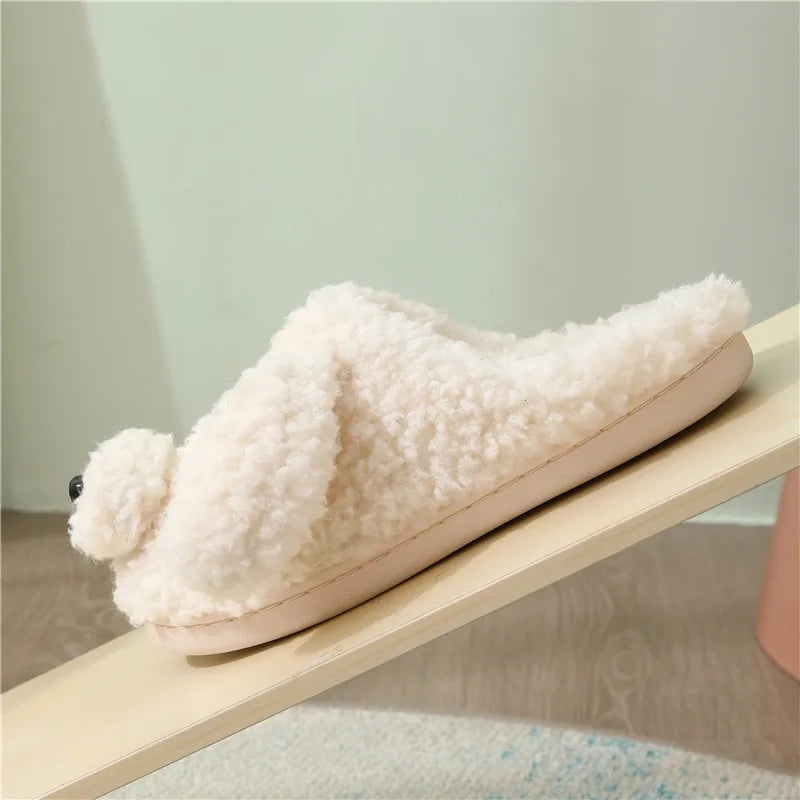 Cute Dog Plush Slippers Women – Warm Non-Slip Furry Indoor Women's Plush Slippers Axl
