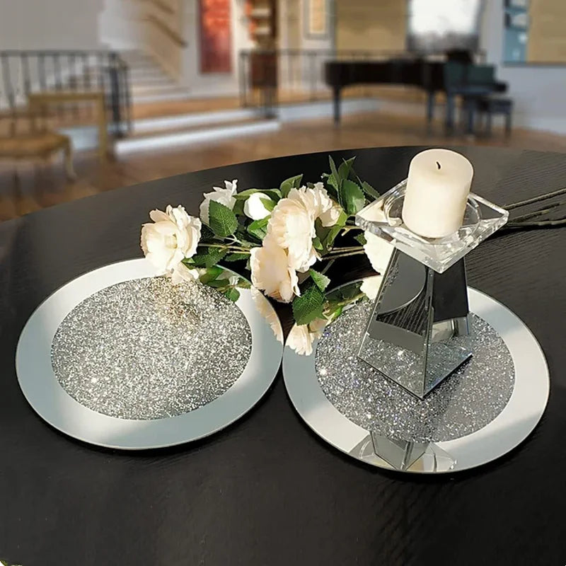Rhinestone Mirror Glass Cup Coaster – Silver Luxury Mat Decorative Coaster Axl