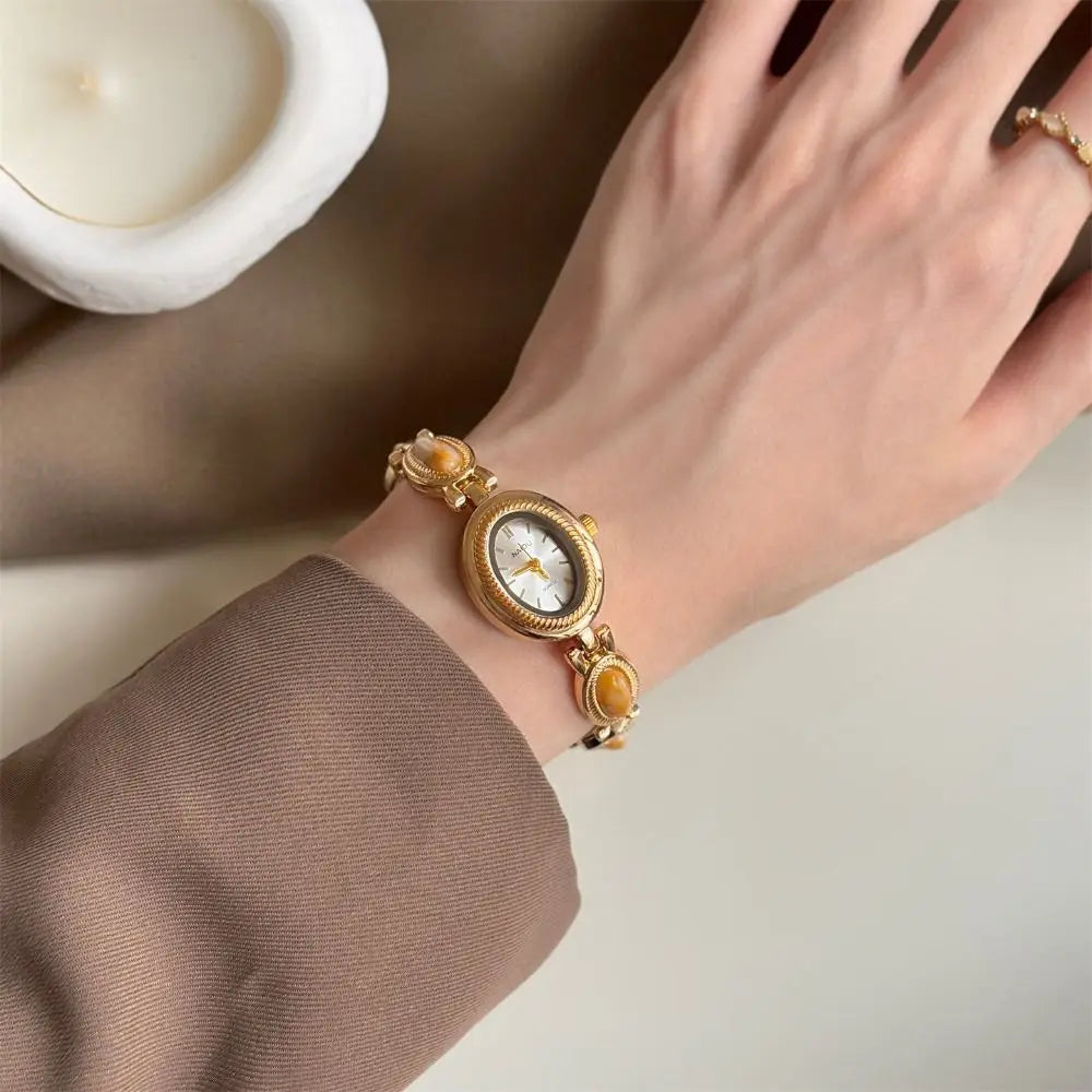 Luxury Oval Bracelet Watch – Vintage Gemstone Quartz Women Bracelet Watch Axl