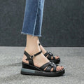 Women's Retro Hollow Button Open-Toe Wedge Sandals Wedge Sandals Axl black 40