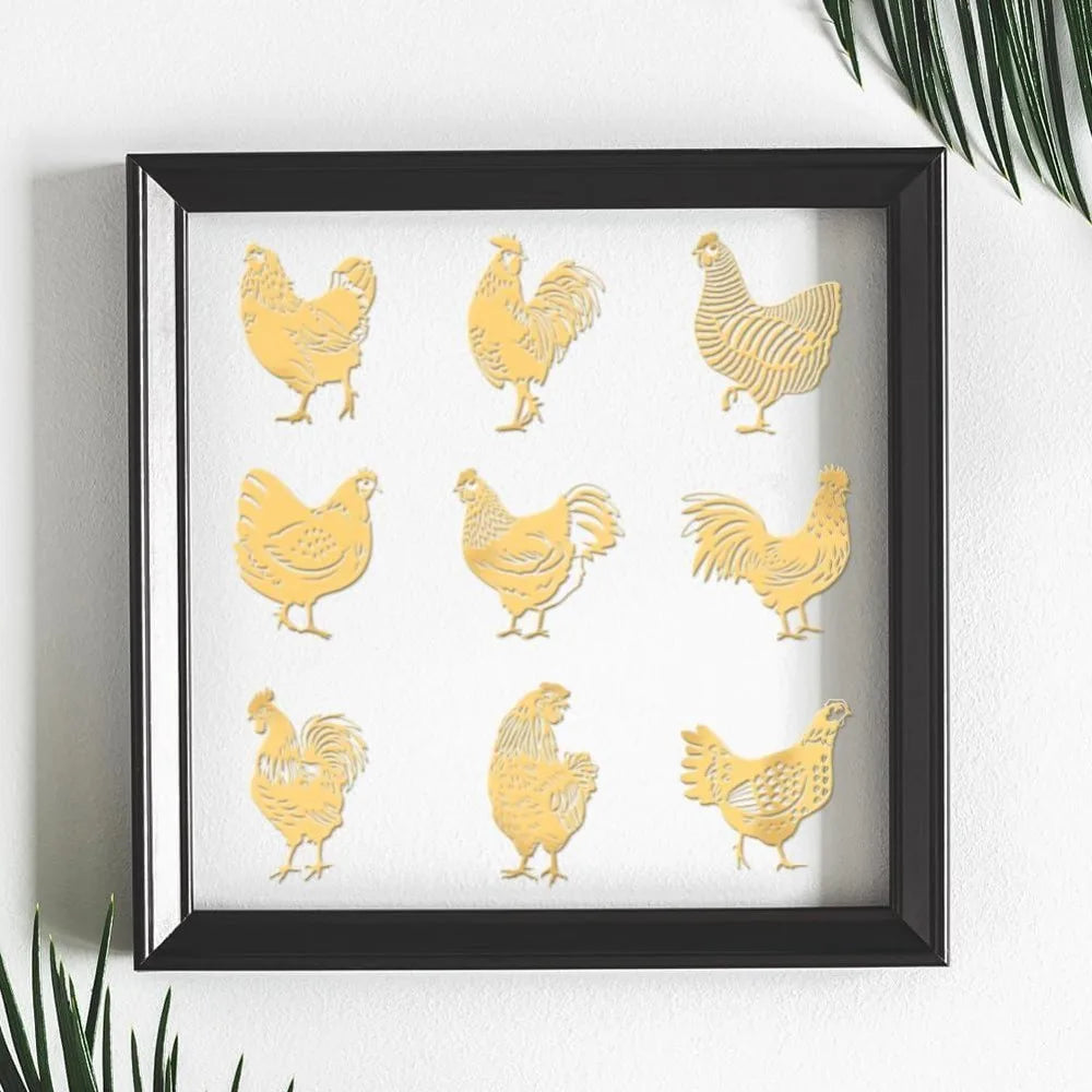 9-Pack Golden Metal Rooster Stickers – Epoxy DIY Craft Decor Craft Stickers Axl