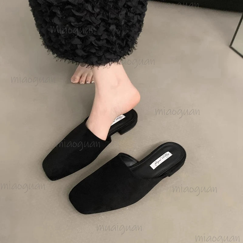 Women's Square Toe Slip-On Mule Sandals | Soft Sole Low Heel Women's Mule Sandals Axl