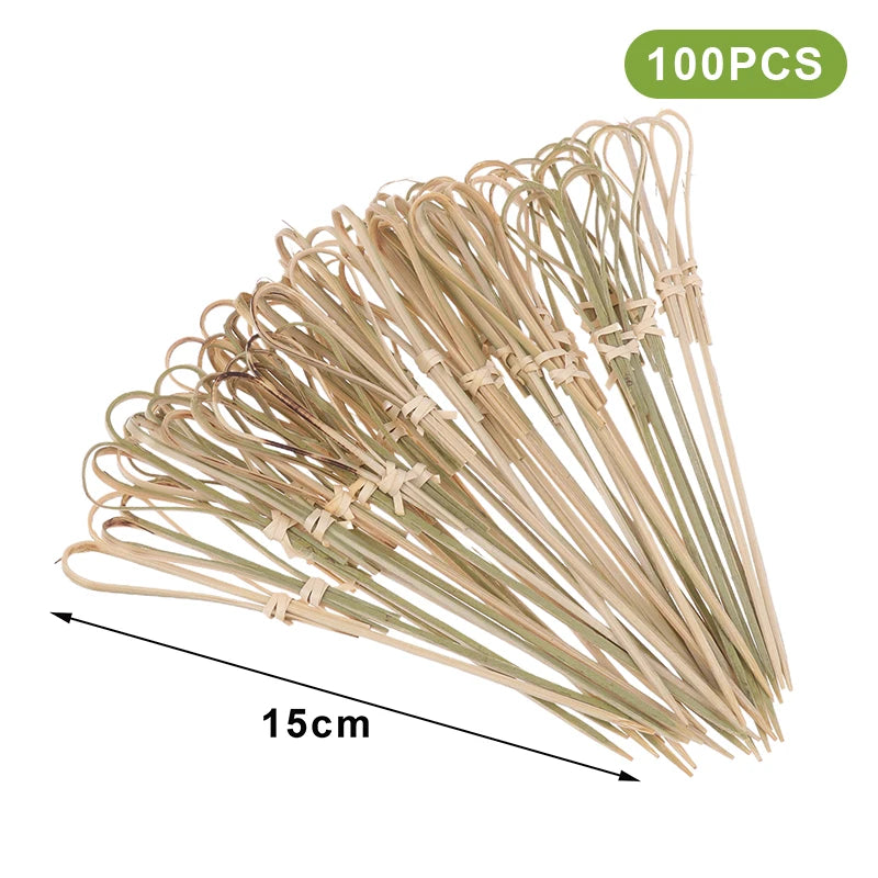 100 Bamboo Knot Skewers – Cocktail Picks & Fruit Forks Bamboo Cocktail Picks Axl Scissors 15cm