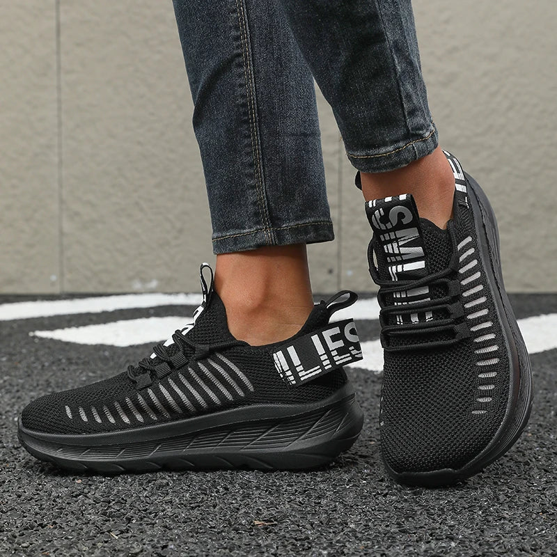 Women's Platform Sneakers – Breathable Mesh Walking Shoes Platform Sneakers Axl 40 black
