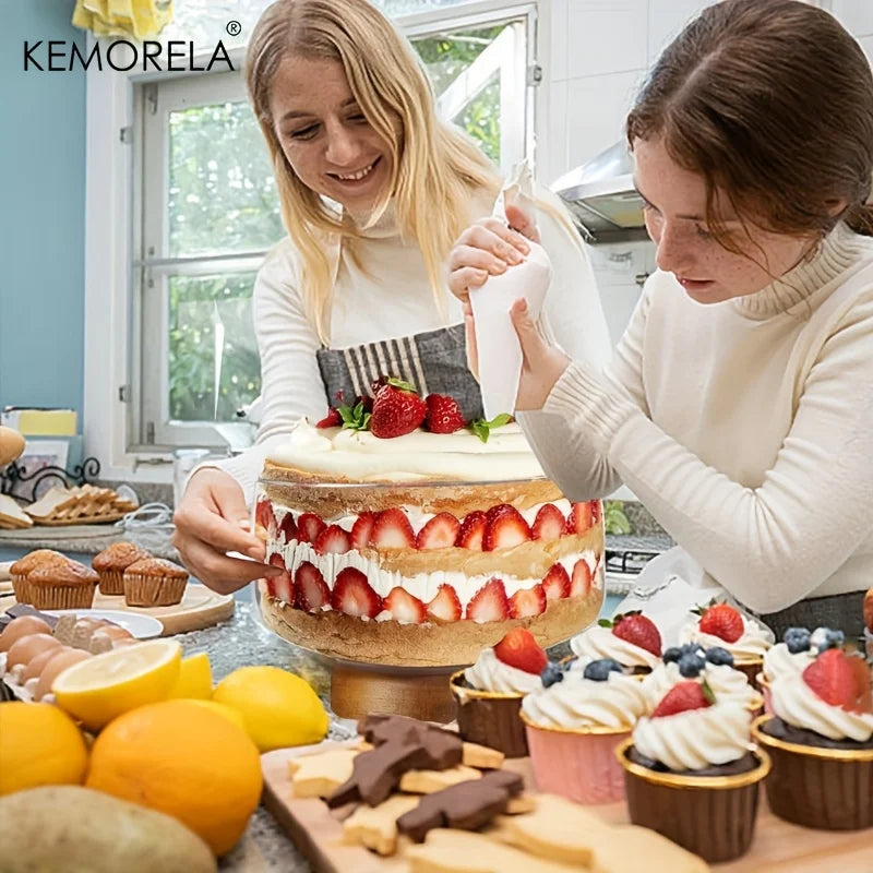 KEMORELA Large Glass Cake Bowl & Wooden Stand | Serving Tray Glass Cake Stand Axl