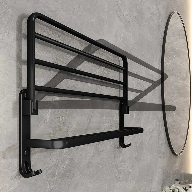 Matte Black Foldable Aluminum Towel Rack – 50cm Wall Mount Wall Towel Rack Axl