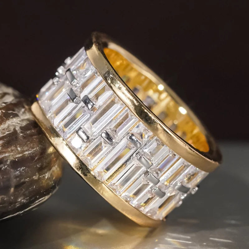 Huitan Two-Tone Cubic Zirconia Pave Ring for Women | A298 Fashion Ring Axl