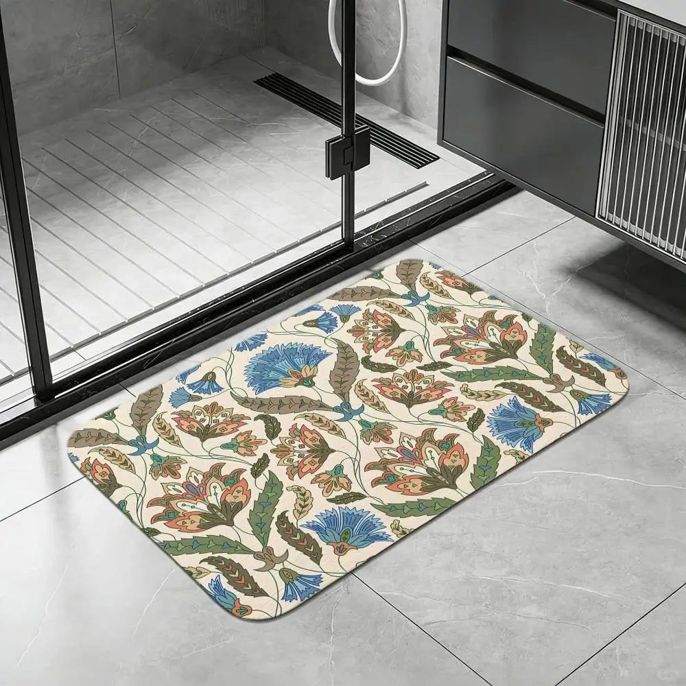 Persian Floral Diatomite Bath Mat – Quick Dry & Anti-Slip Diatomite Bath Mat Axl White6 50x80cm