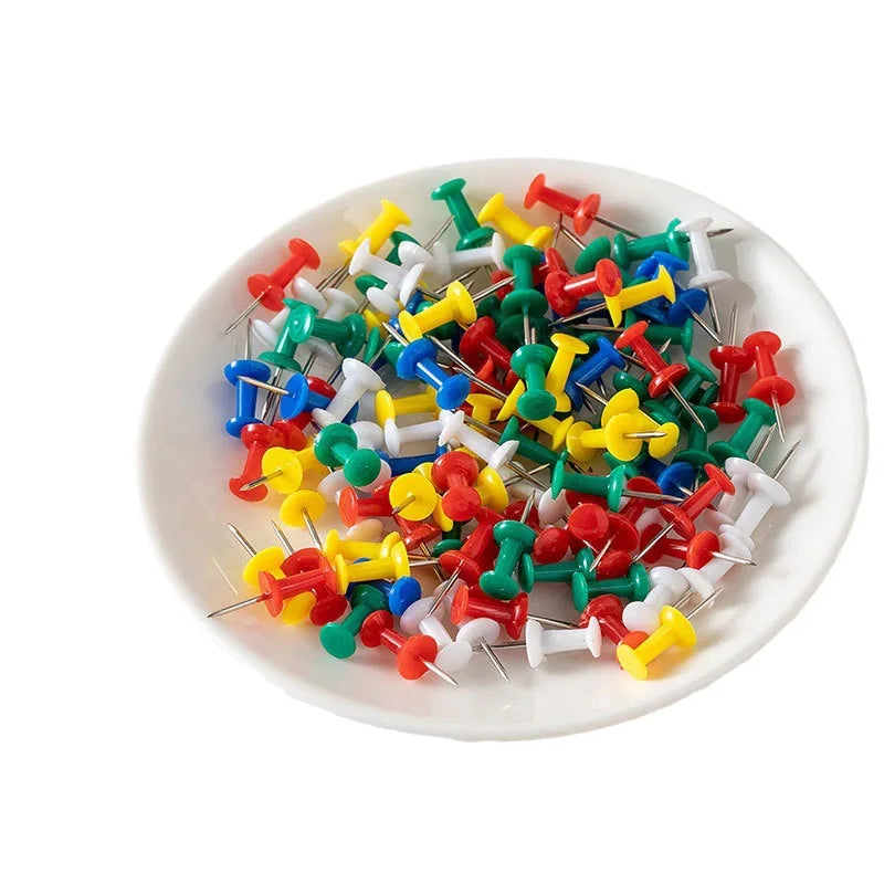 100 Multicolor Push Pins – Plastic Thumb Tacks for Cork Board Push Pins Set Axl