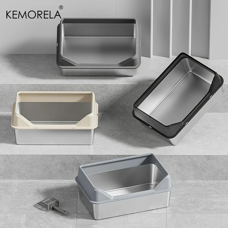 KEMORELA XL Stainless Steel Cat Litter Box with Lid & Scoop Cat Litter Box Axl