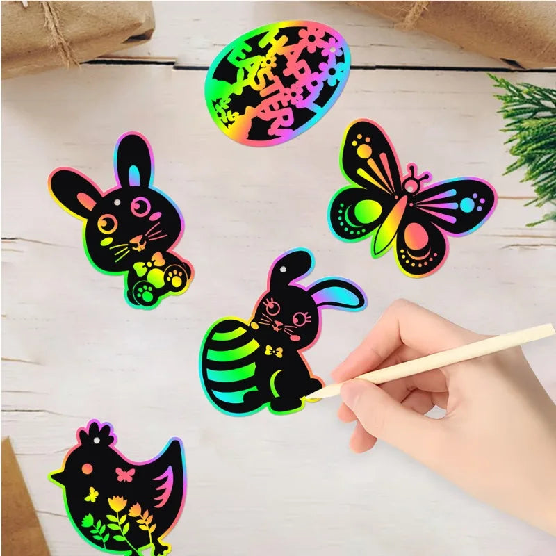 Scratch Paper Cards with Wooden Stylus & Ribbons – 24/48 Pc DIY Scratch Art Craft Kit Axl