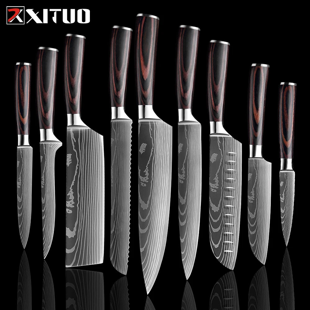 XITUO Damascus Chef Knife Set 1–10 Pcs | Ultra-Sharp Kitchen Knives Chef Knife Set Axl 9 PCS Knife