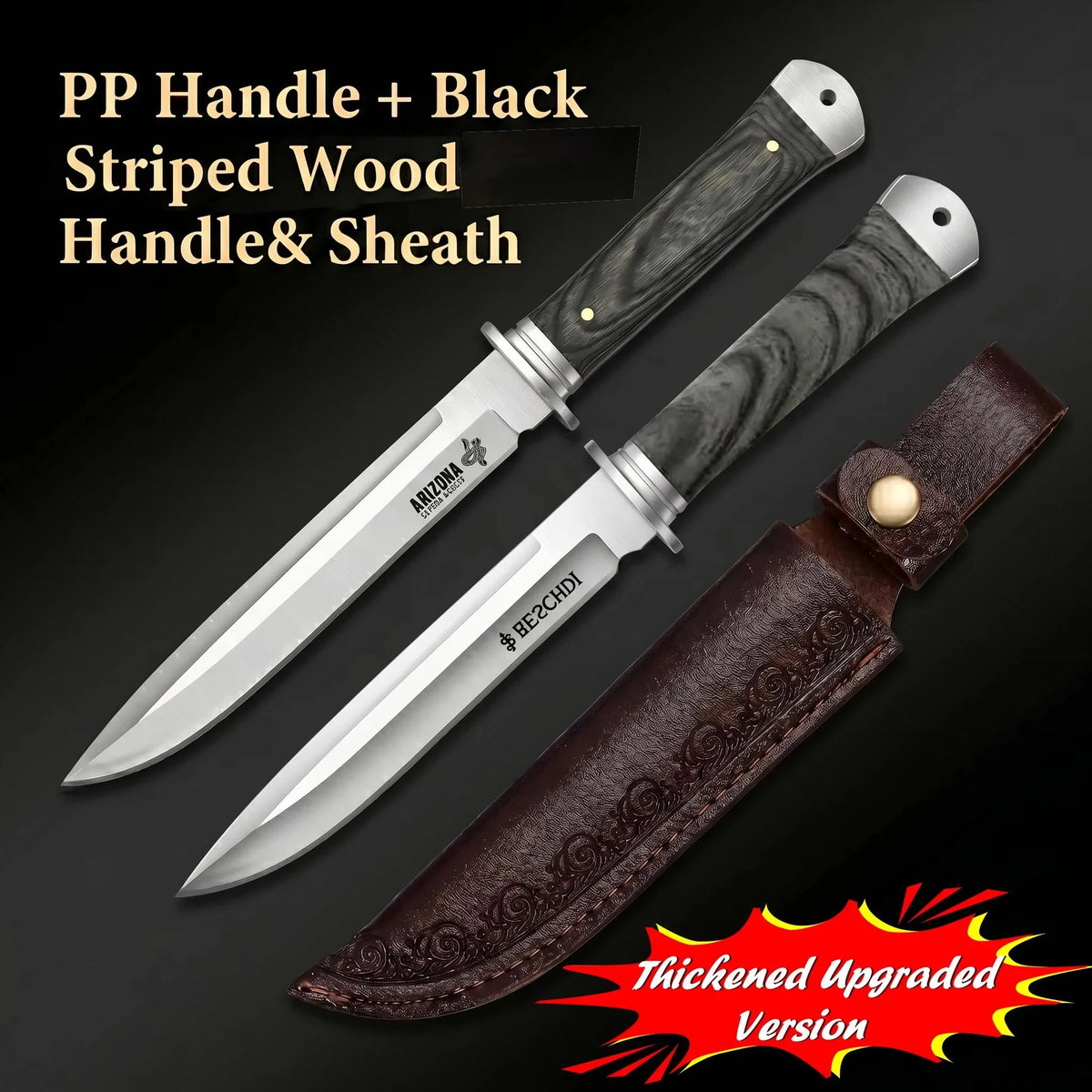 Stainless Steel Kitchen Knife with Leather Sheath | Wood Handle Kitchen Knife Set Axl PP and Solid Wood