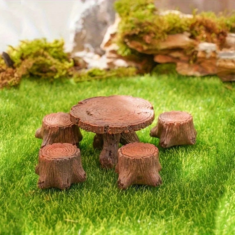 5-Piece Mini Tree Stump Resin Ornaments – Garden & Home Decor Garden Resin Ornament Axl