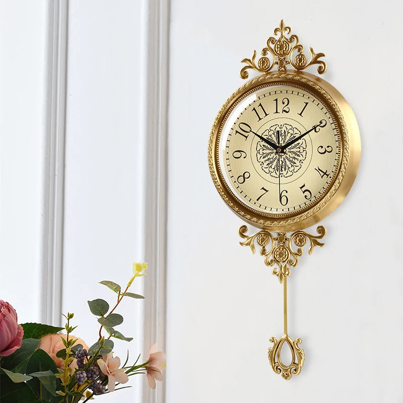 Large Brass Pendulum Wall Clock – Luxury Silent Gold Decor Wall Clock Axl