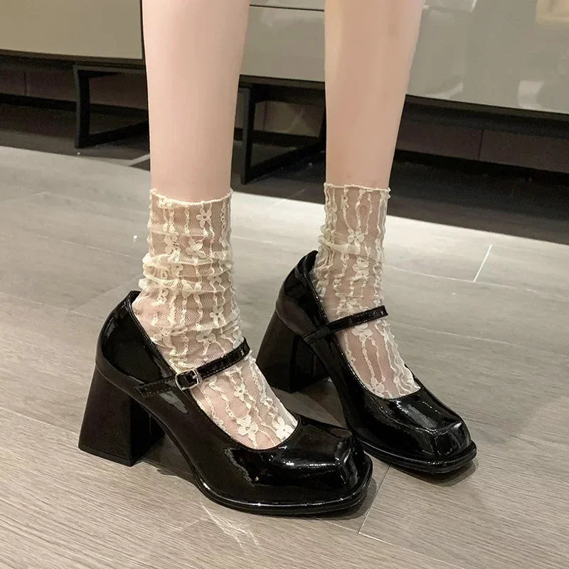 Women's Mary Jane Square Heel Pumps – Vintage Buckle Sandals Mary Jane Pumps Axl