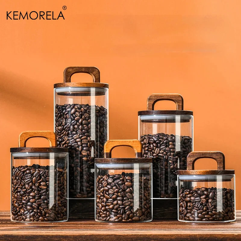 Glass Jar with Wood Lid – Airtight Canister for Coffee & Tea Glass Storage Canister Axl