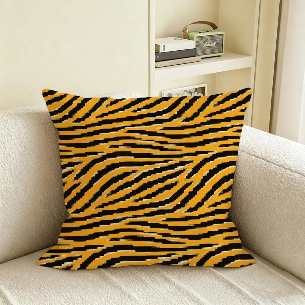 Zebra Print Linen Cushion Cover | Black & White Pillow Case Decorative Cushion Cover Axl White7 60X60cm