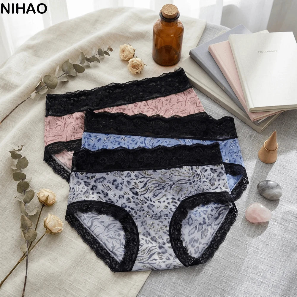 Women's Lace Mesh Briefs – Mid-Rise Ice Silk Leopard Panties Women's Briefs Axl
