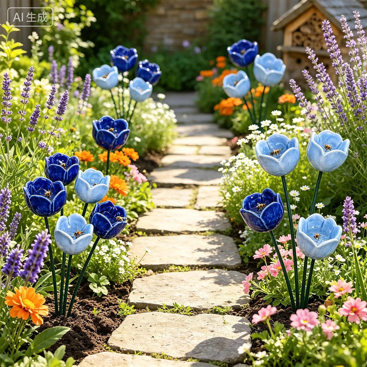 Ceramic Bee Watering Station 4-Piece Set | Garden Pollinator Decor Garden Watering Station Axl Default Title