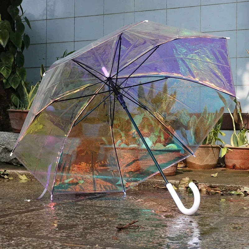 Color Changing Rainbow Long Handle Umbrella – Iridescent Parasol Fashion Umbrella Axl