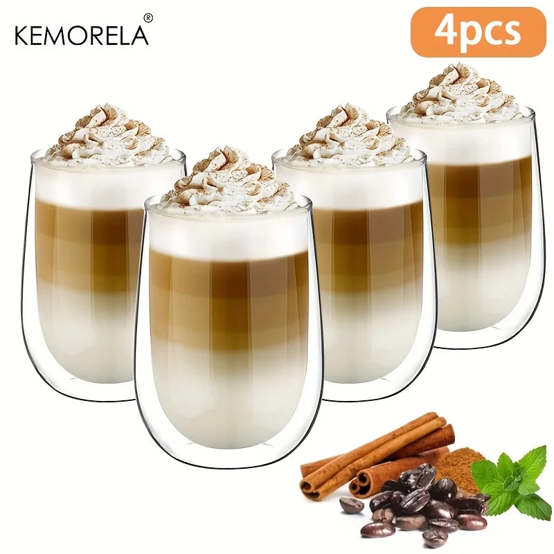 KEMORELA Latte Macchiato Glass Set 2/4 PCS – Coffee Glasses Coffee Glass Set Axl 4PCS 301-400ml