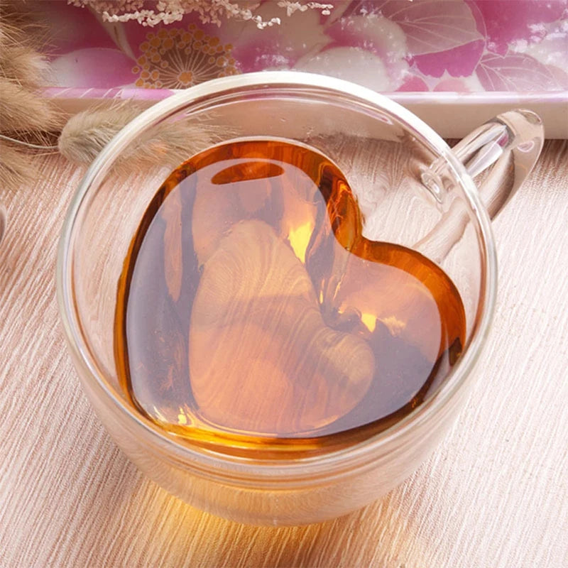 Heart-Shaped Double Glass Mug | Heat-Resistant Borosilicate Cup Double Glass Mug Axl 80ml